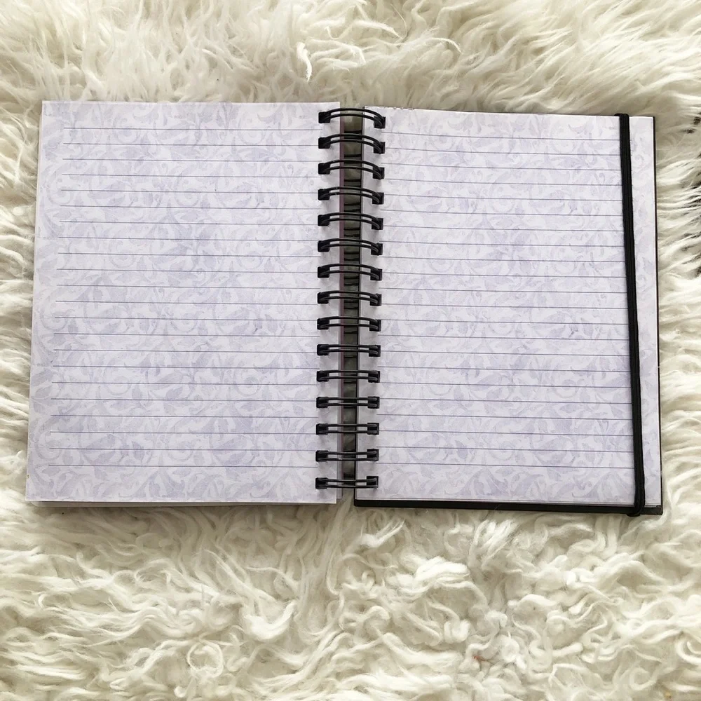 New Black & Pink Lotus Thick Purple Paper Journal 8x6